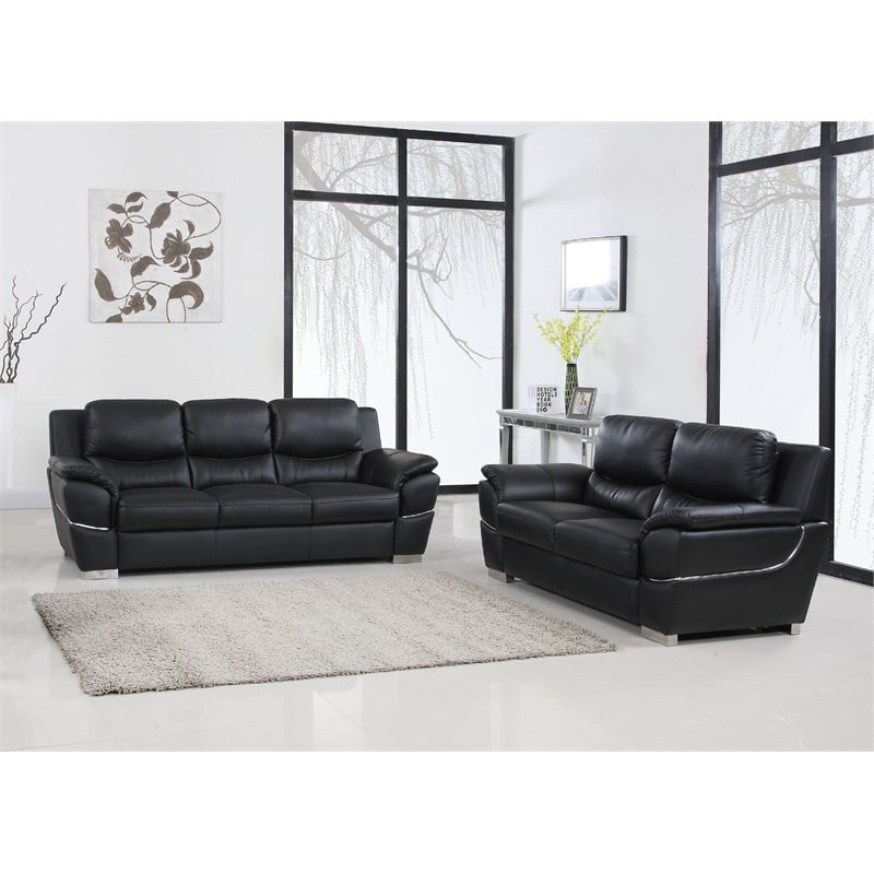 Titan Furnishings Modern Leather Upholstered Sofa & Loveseat Set in Black