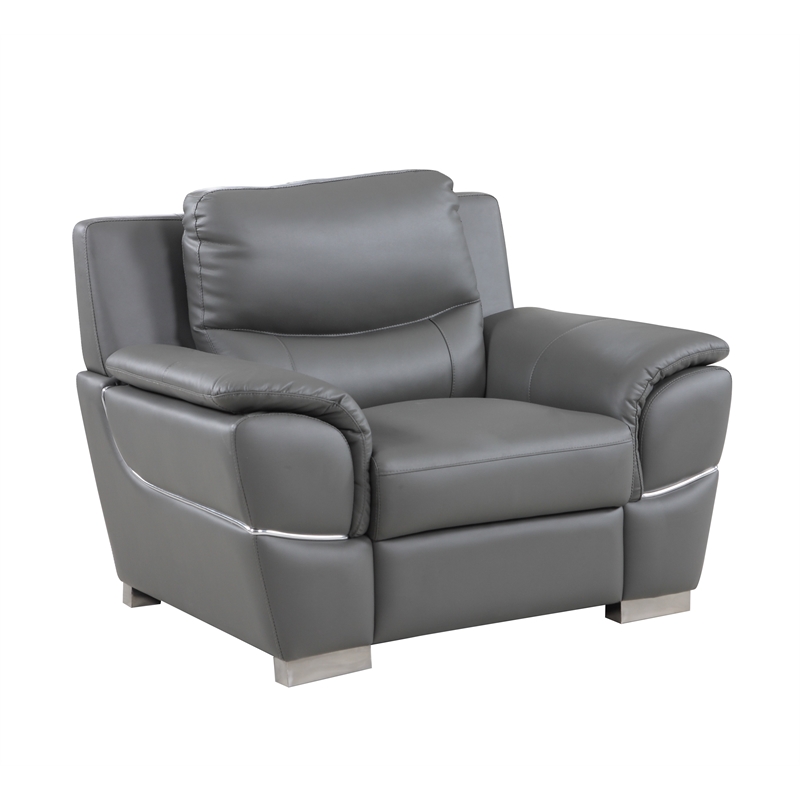 Titan Furnishings Modern Leather Upholstered Sofa Set in Gray