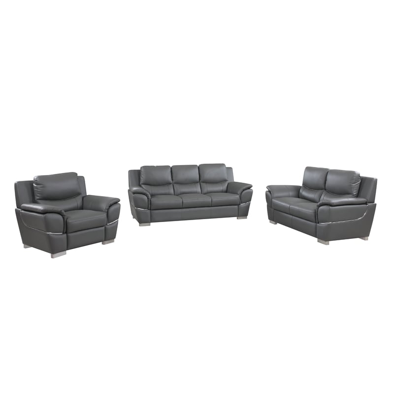 Titan Furnishings Modern Leather Upholstered Sofa Set in Gray