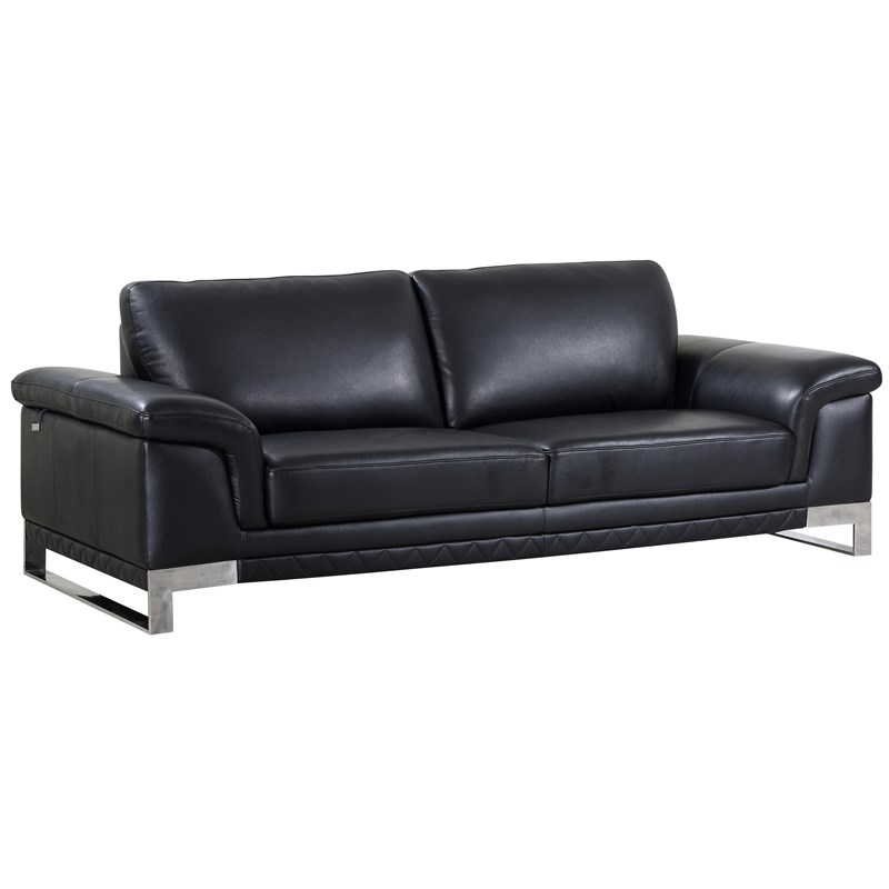 Titan Furnishings Genuine Italian Leather Upholstered Sofa Set in Black