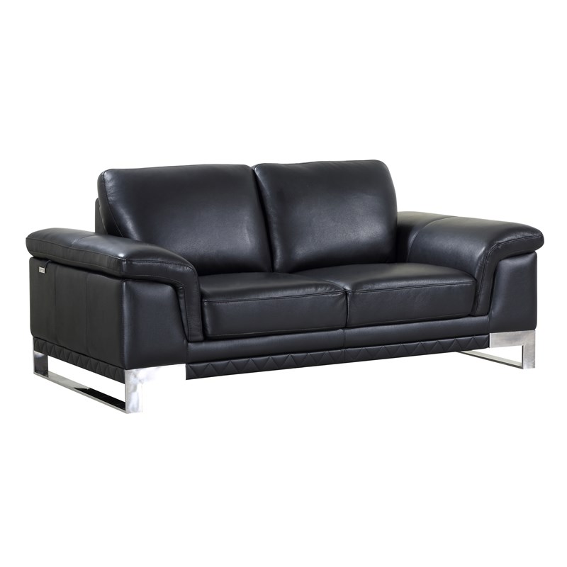 Titan Furnishings Genuine Italian Leather Upholstered Sofa Set in Black