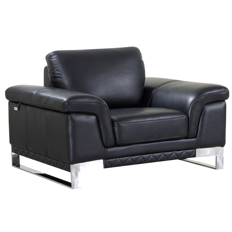 Titan Furnishings Genuine Italian Leather Upholstered Sofa Set in Black