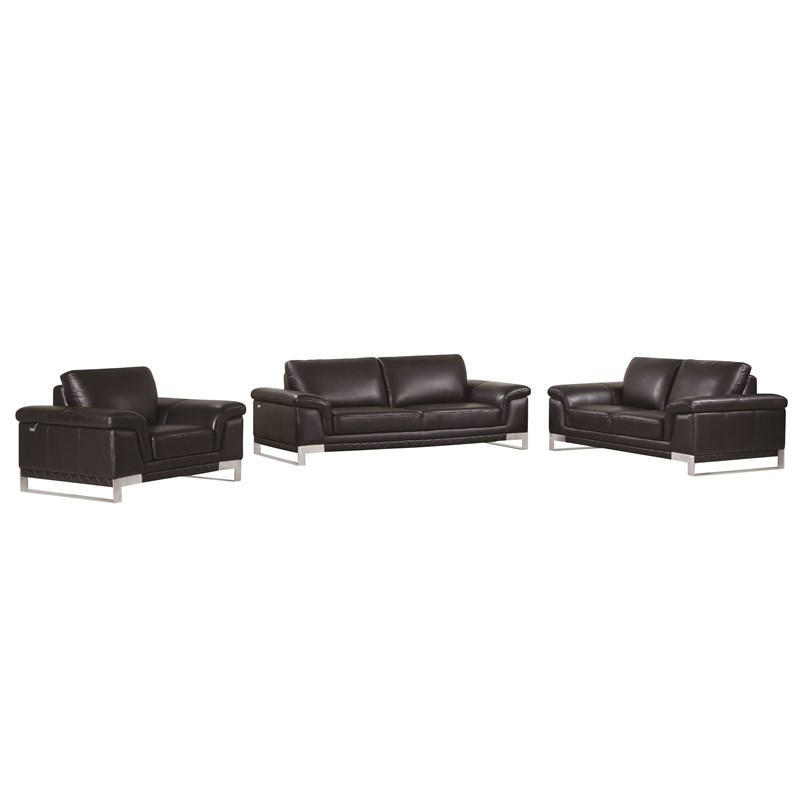 Titan Furnishings Genuine Italian Leather Upholstered Sofa Set in Black
