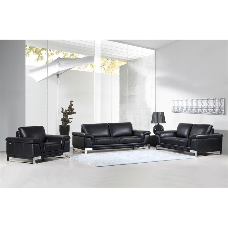 Titan Furnishings Genuine Italian Leather Upholstered Sofa Set in Black