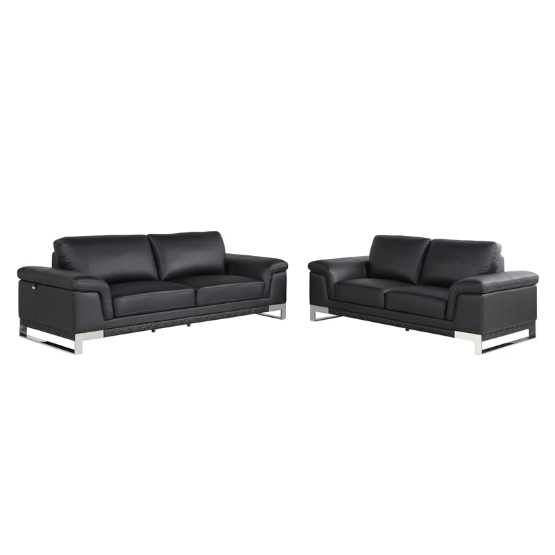 Titan Furnishings Genuine Italian Leather Reclining Sofa and Loveseat in Black