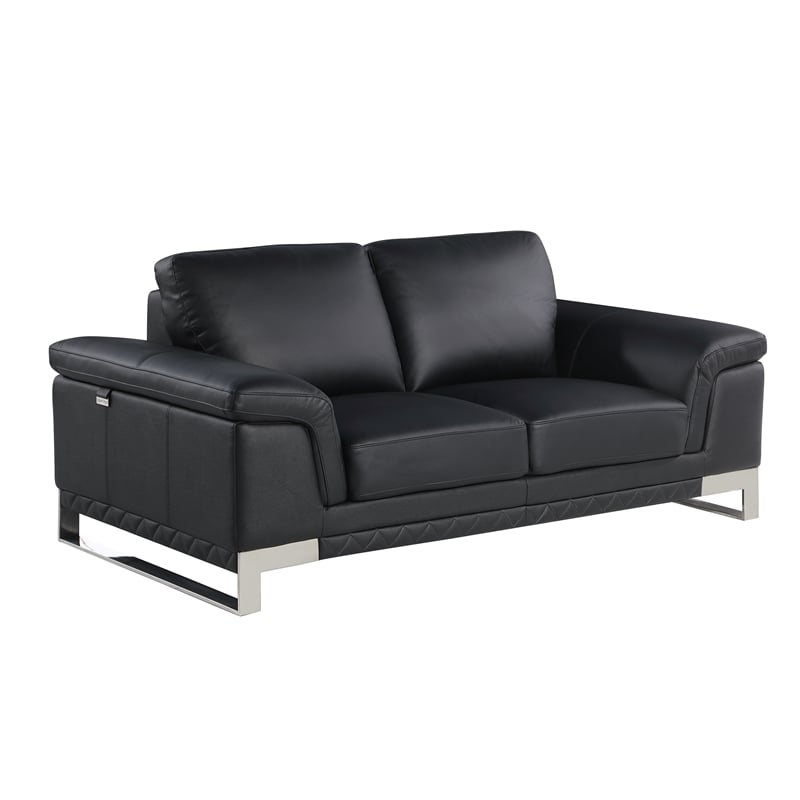 Titan Furnishings Genuine Italian Leather Reclining Sofa and Loveseat in Black
