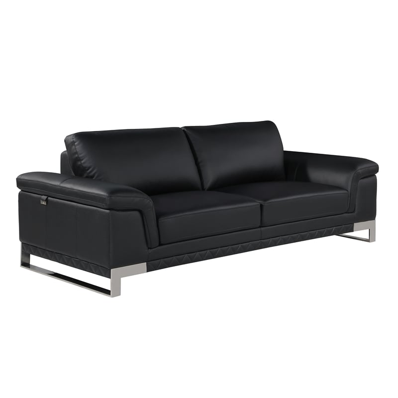 Titan Furnishings Genuine Italian Leather Reclining Sofa and Loveseat in Black