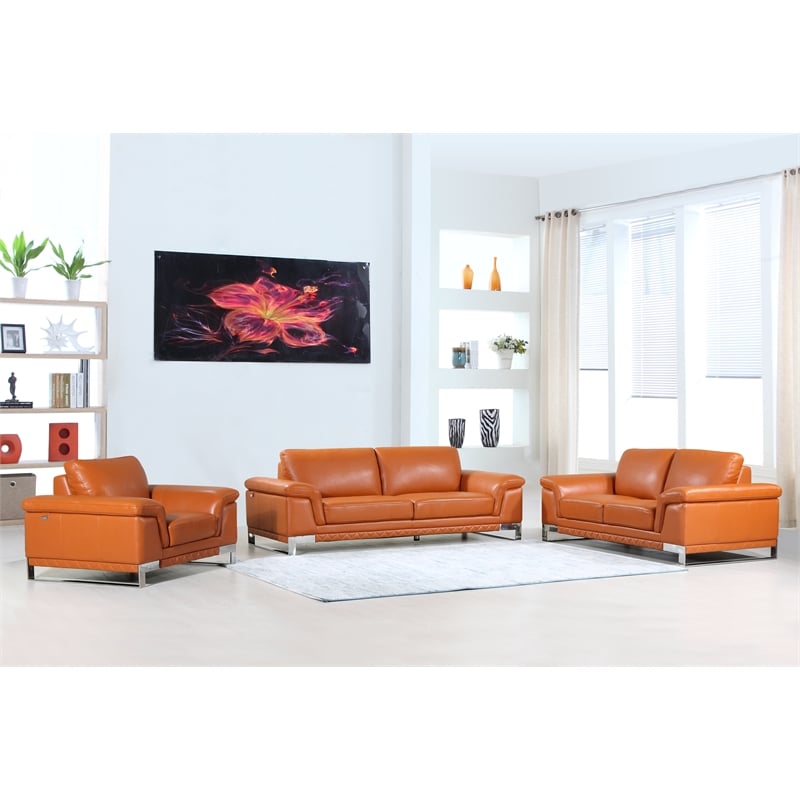 Titan Furnishings Genuine Italian Leather Upholstered Sofa Set in Camel Brown