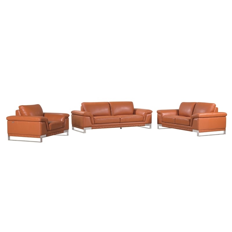 Titan Furnishings Genuine Italian Leather Upholstered Sofa Set in Camel Brown