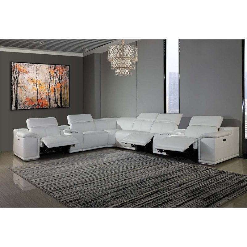 Titan Furnishings 8-Piece 2-Console 3-Power Reclining Leather Sectional in White