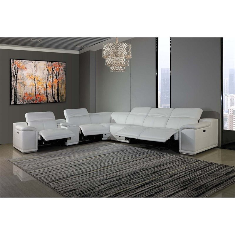 Titan Furnishings 7-Piece 1 Console 4-Power Reclining Leather Sectional in White