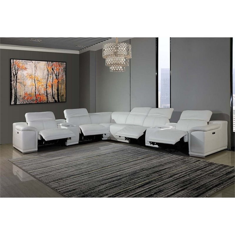 Titan Furnishings 8-Piece 2-Console 4-Power Reclining Leather Sectional in White