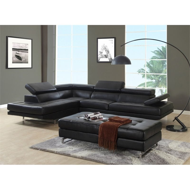 Titan Furnishings Faux Leather Sectional with Left Arm Facing in Black