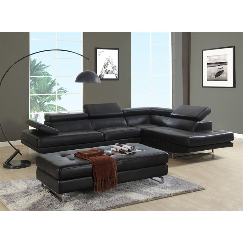 Titan Furnishings Faux Leather Sectional with Right Arm Facing in Black