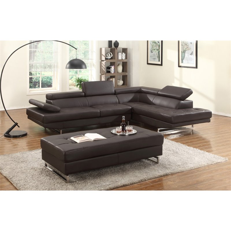 Titan Furnishings Faux Leather Sectional with Right Arm Facing in Brown Color