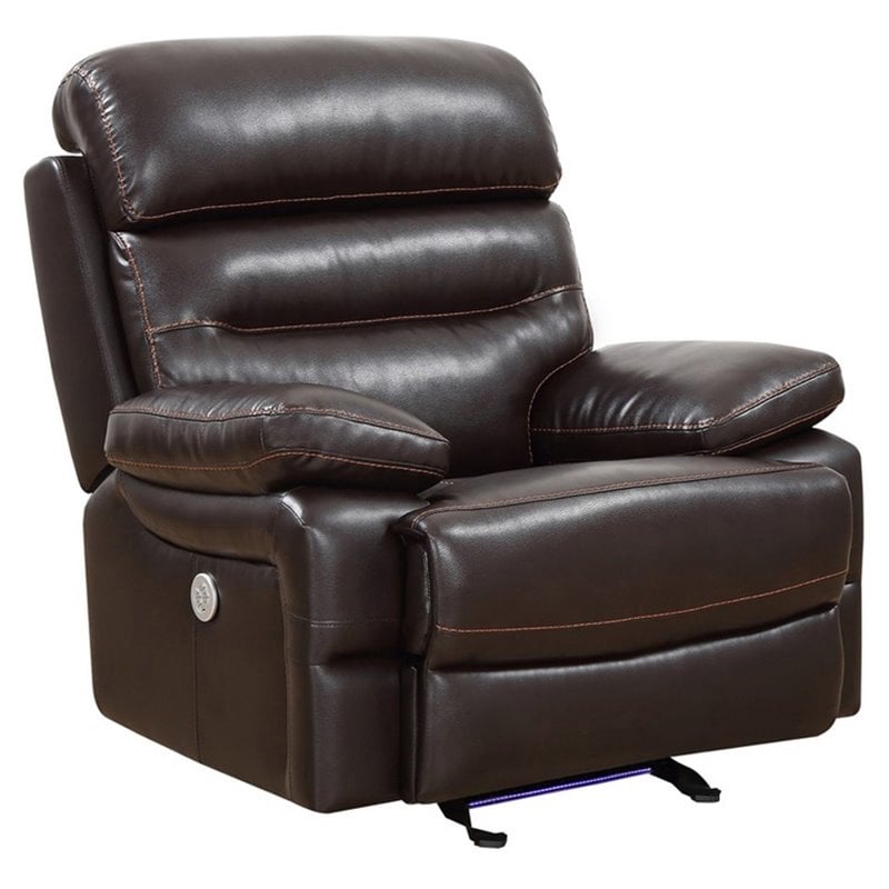 Titan Furnishings Modern Faux Leather Power Reclining Chair in Brown