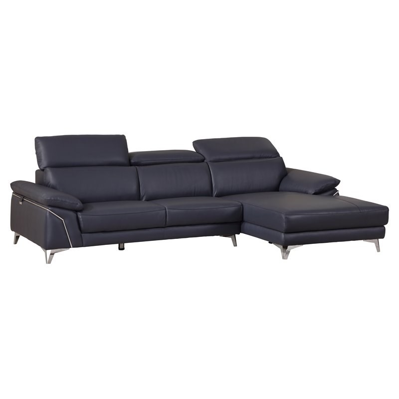 Titan Furnishings Modern Genuine Italian Leather Sectional in Blue