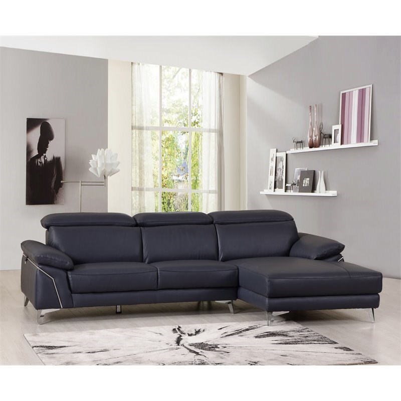 Titan Furnishings Modern Genuine Italian Leather Sectional in Blue