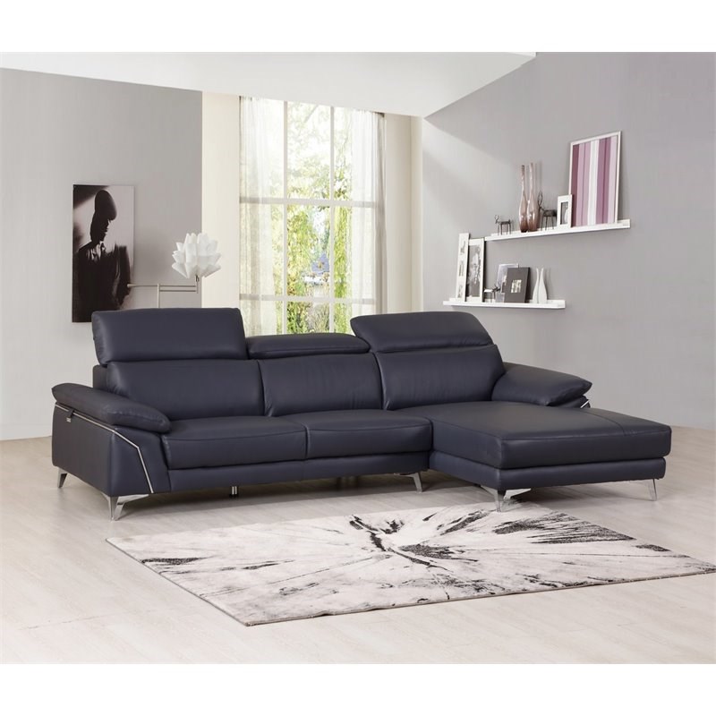 Titan Furnishings Modern Genuine Italian Leather Sectional in Blue