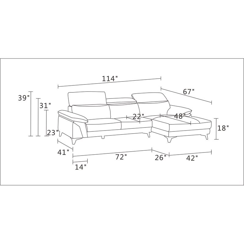 Titan Furnishings Modern Genuine Italian Leather Sectional in Blue