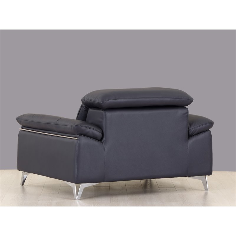 Titan Furnishings Modern Genuine Italian Leather Upholstered Sofa Set in Navy