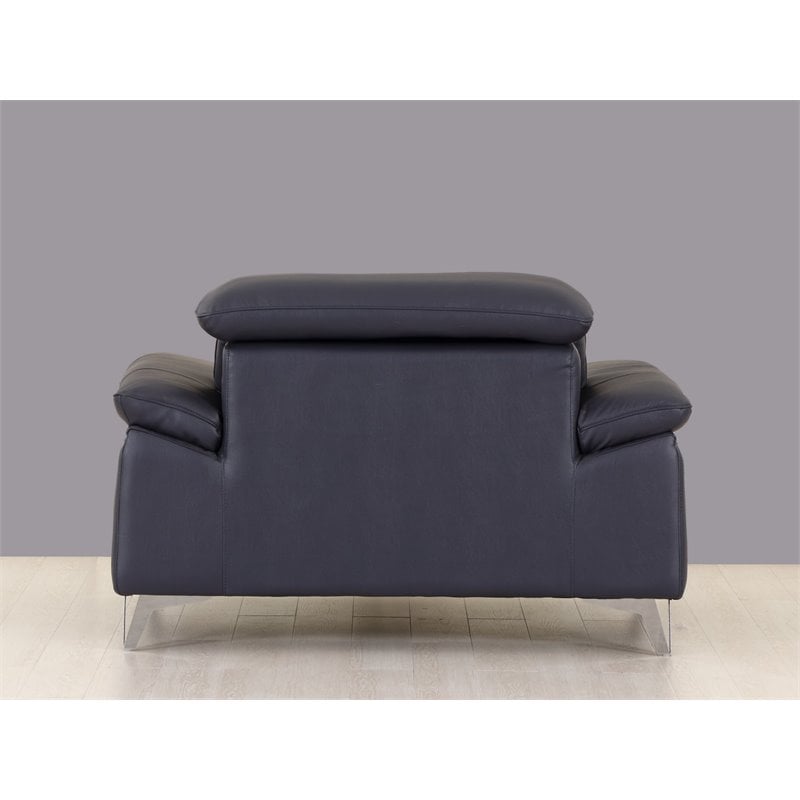 Titan Furnishings Modern Genuine Italian Leather Upholstered Sofa Set in Navy