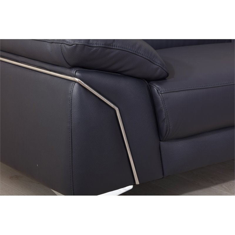 Titan Furnishings Modern Genuine Italian Leather Upholstered Sofa Set in Navy