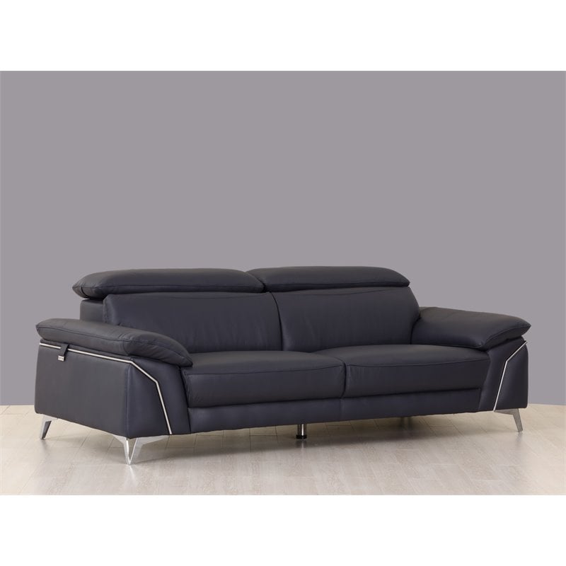 Titan Furnishings Modern Genuine Italian Leather Upholstered Sofa Set in Navy