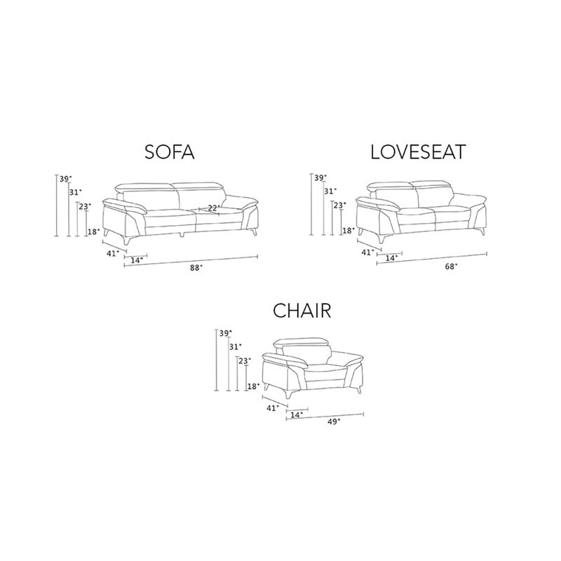 Titan Furnishings Modern Genuine Italian Leather Upholstered Sofa Set in Navy