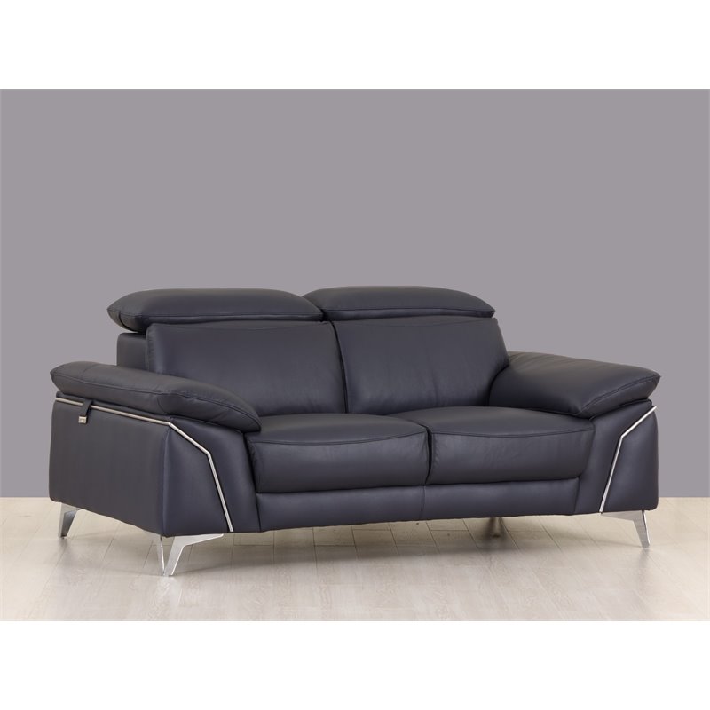 Titan Furnishings Modern Genuine Italian Leather Upholstered Sofa Set in Navy