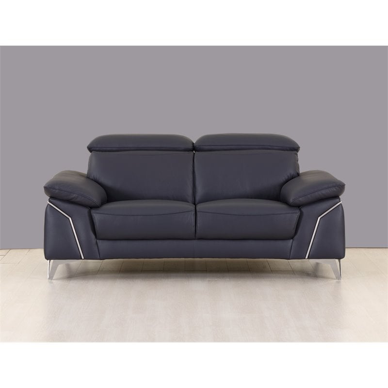 Titan Furnishings Modern Genuine Italian Leather Upholstered Sofa Set in Navy