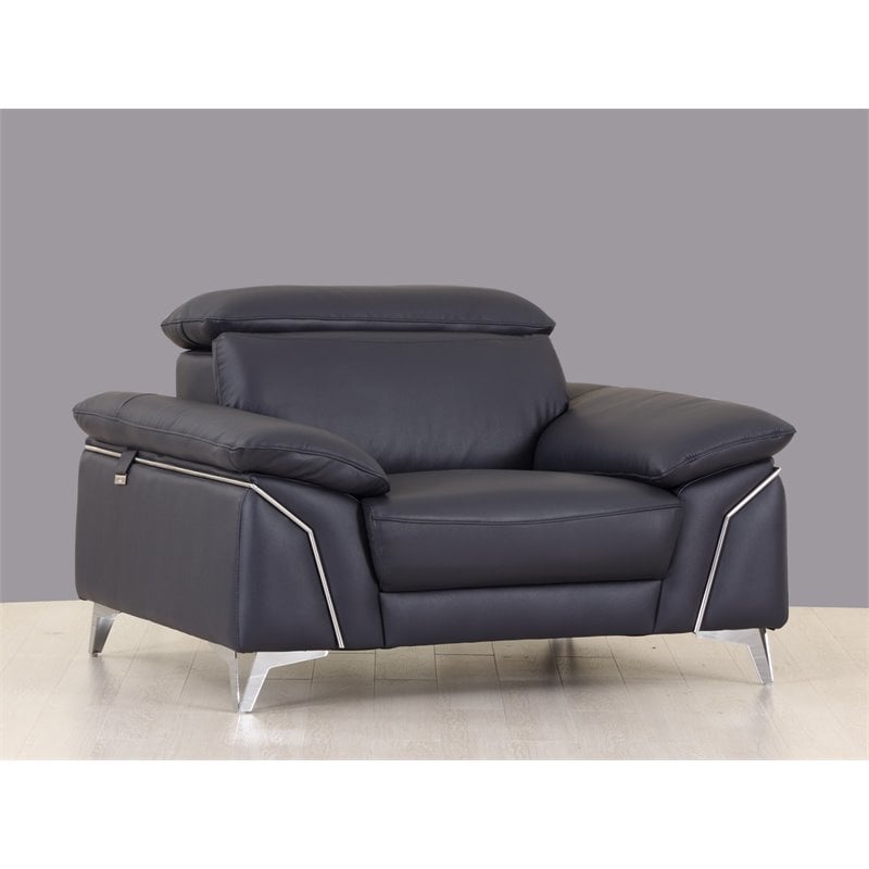 Titan Furnishings Modern Genuine Italian Leather Upholstered Sofa Set in Navy