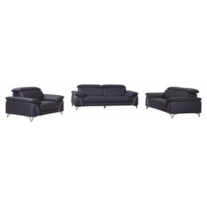 Titan Furnishings Modern Genuine Italian Leather Upholstered Sofa Set in Navy