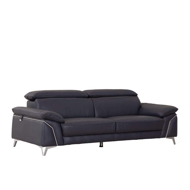 Titan Furnishings Modern Genuine Italian Leather Sofa & Loveseat Set in Navy
