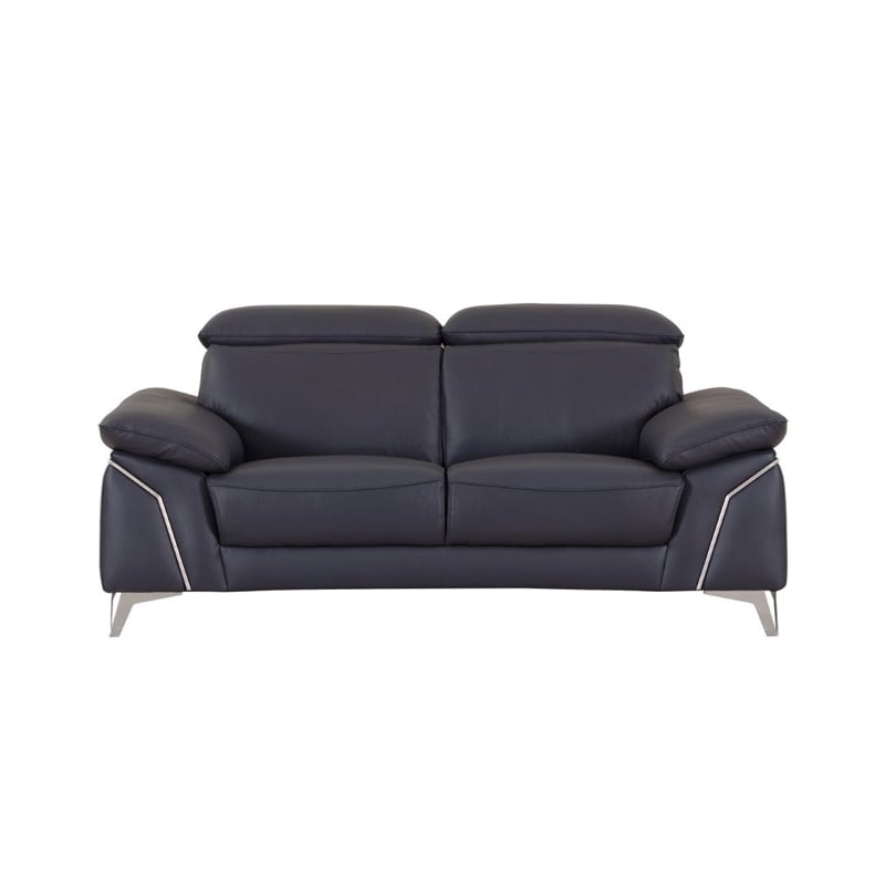 Titan Furnishings Modern Genuine Italian Leather Sofa & Loveseat Set in Navy