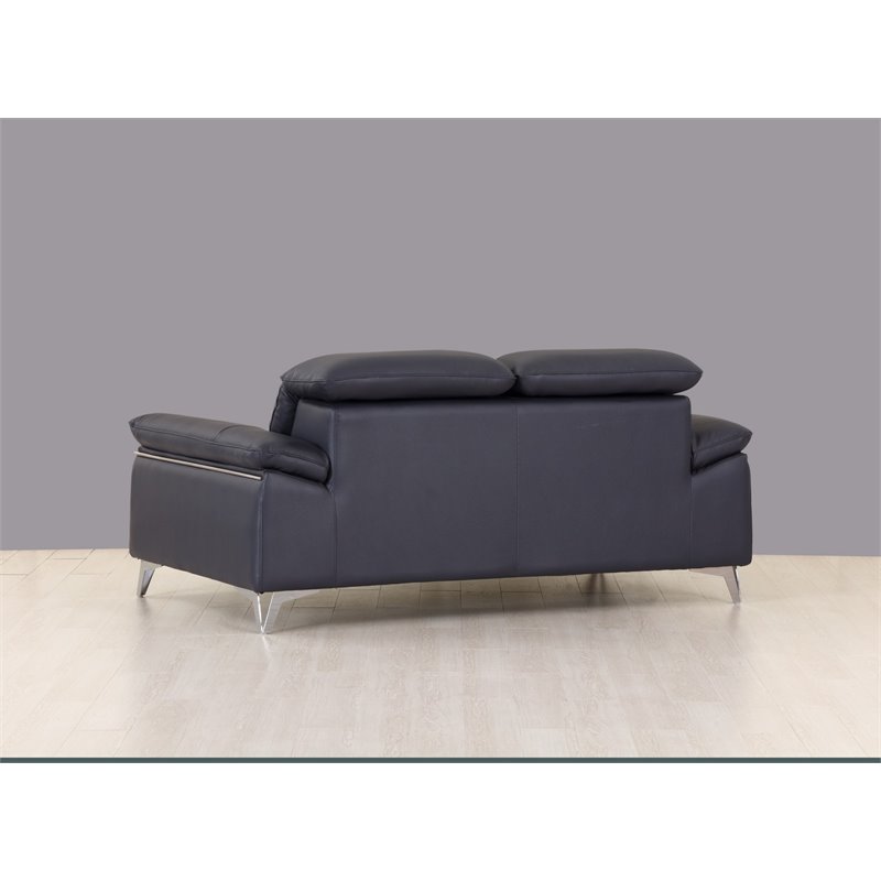 Titan Furnishings Modern Genuine Italian Leather Loveseat in Navy