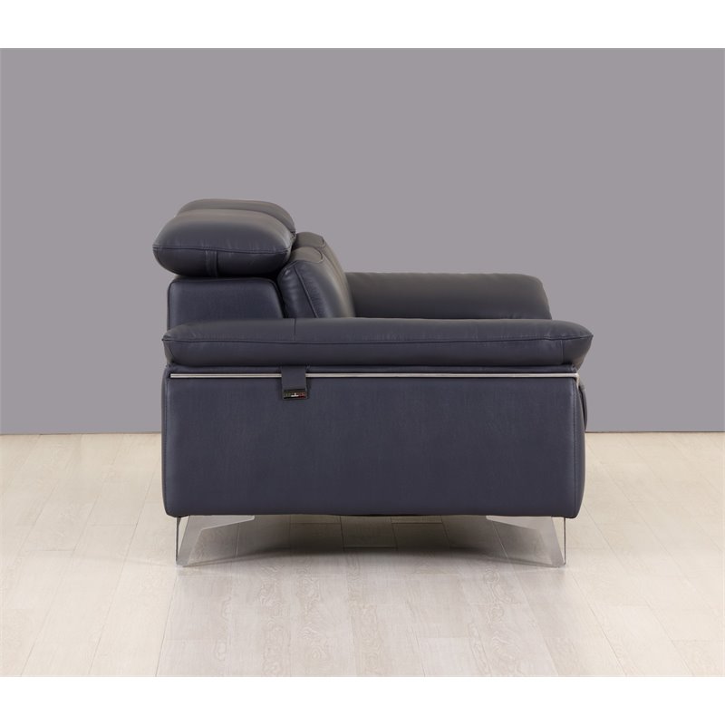 Titan Furnishings Modern Genuine Italian Leather Loveseat in Navy