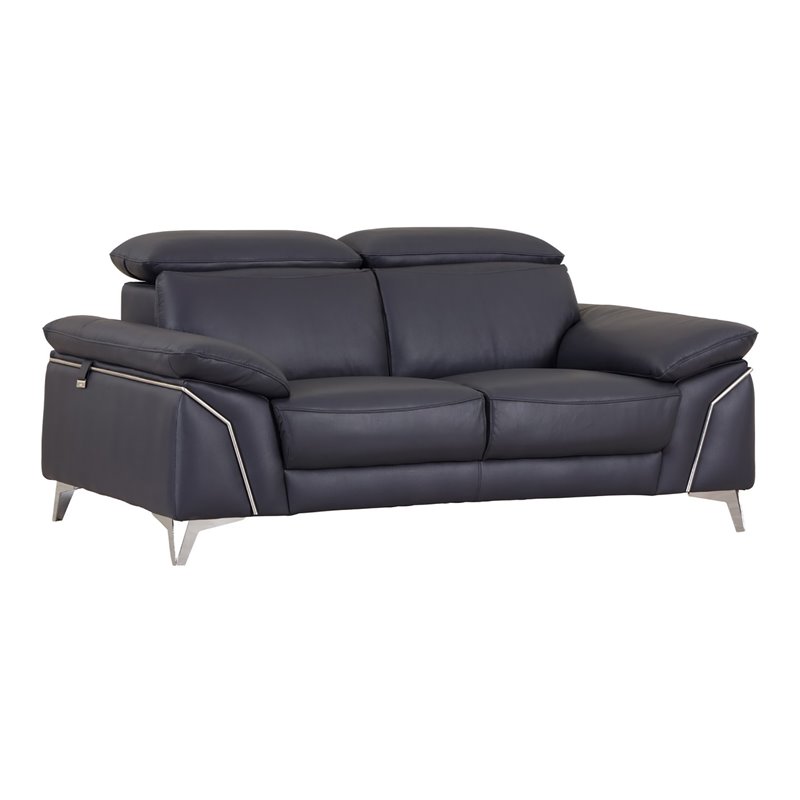 Titan Furnishings Modern Genuine Italian Leather Loveseat in Navy