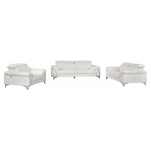 Titan Furnishings Modern Genuine Italian Leather Upholstered Sofa Set in White