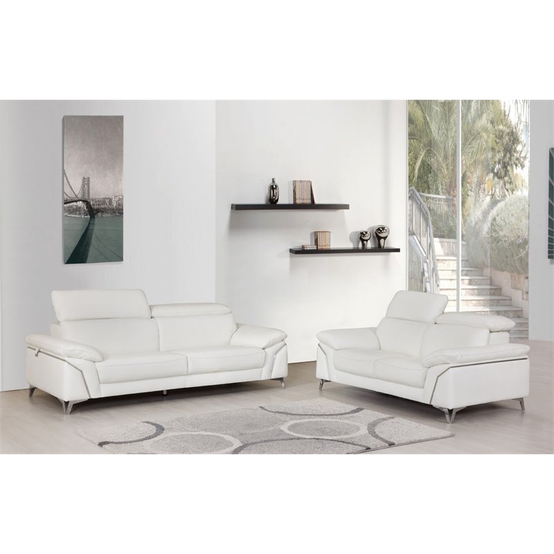 Titan Furnishings Modern Genuine Italian Leather Sofa & Loveseat Set  in White