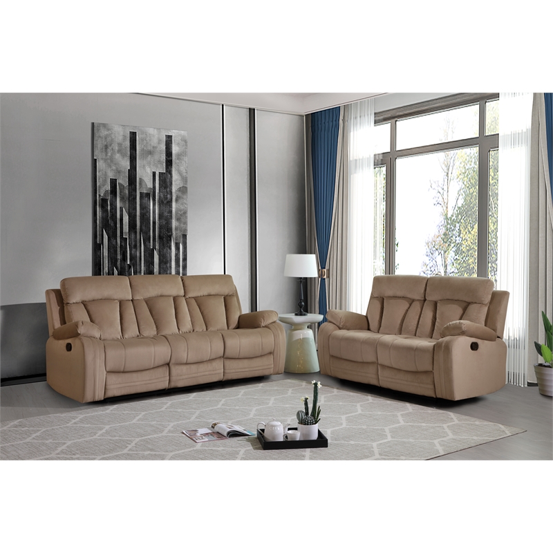 Titan Furnishings Transitional Microfiber Fabric Sofa and Loveseat in Beige