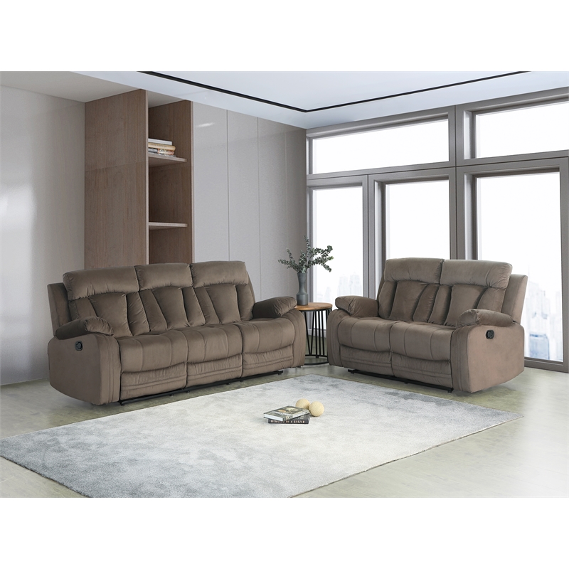 Titan Furnishings Transitional Microfiber Fabric Sofa and Loveseat in Brown