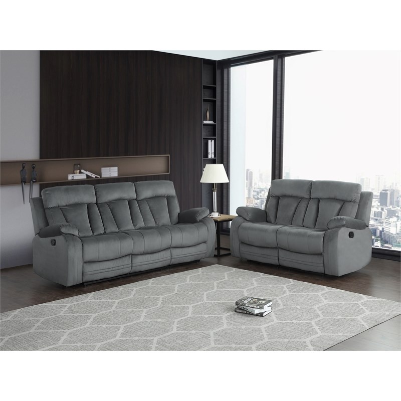 Titan Furnishings Transitional Microfiber Fabric Sofa and Loveseat in Gray
