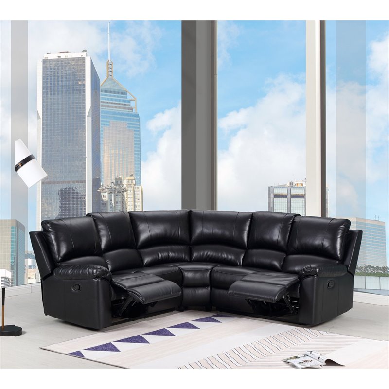 Titan Furnishings Transitional Faux Leather Power Reclining Sectional in Black