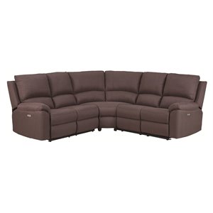 titan furnishings transitional chanille fabric power reclining sectional - brown