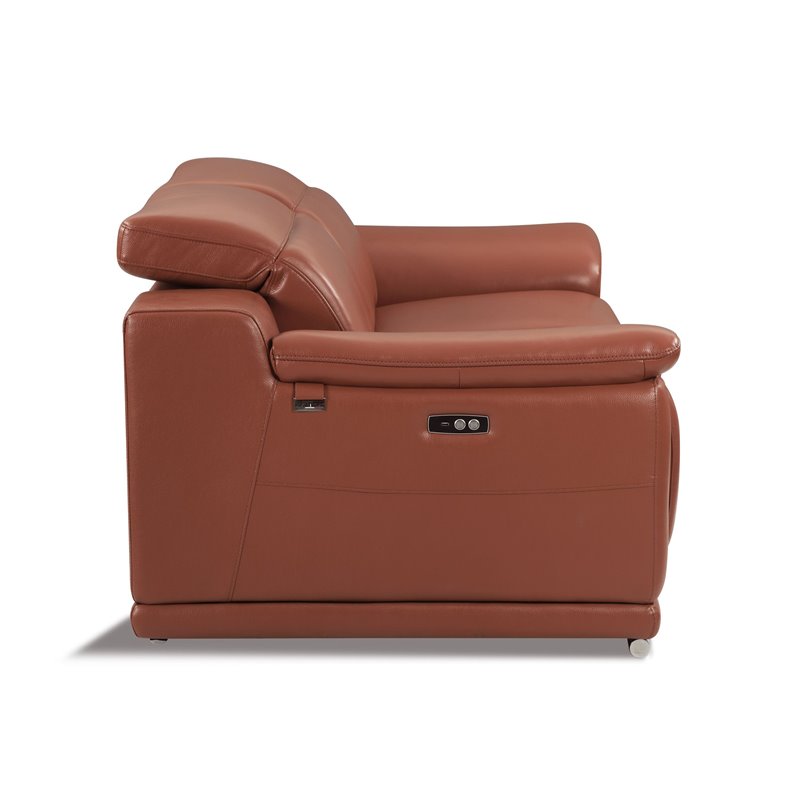 Titan Furnishings Genuine Leather Power Reclining Sofa Set in Camel Brown