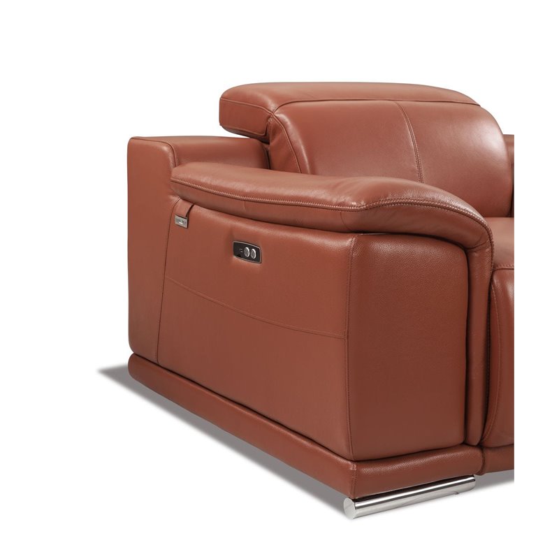 Titan Furnishings Genuine Leather Power Reclining Sofa Set in Camel Brown