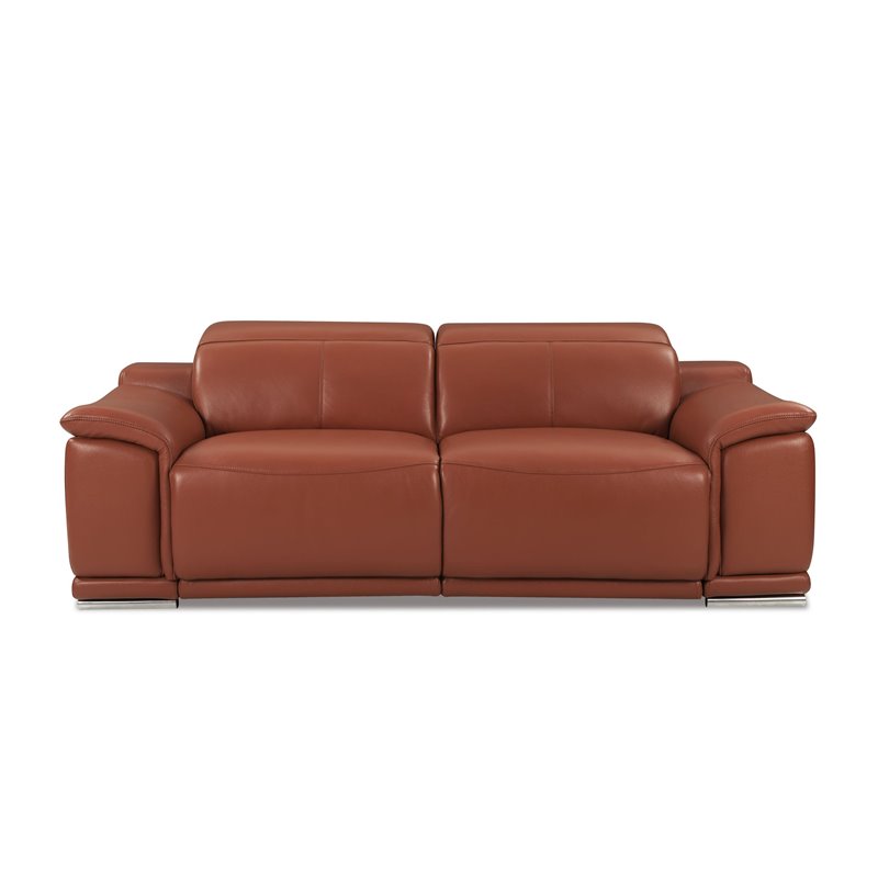 Titan Furnishings Genuine Leather Power Reclining Sofa Set in Camel Brown