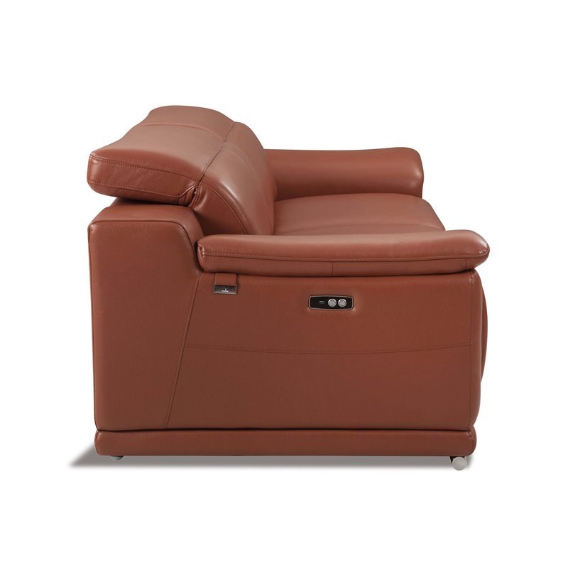 Titan Furnishings Genuine Leather Power Reclining Sofa Set in Camel Brown