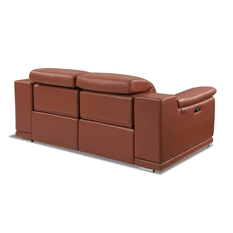 Titan Furnishings Genuine Leather Power Reclining Sofa Set in Camel Brown